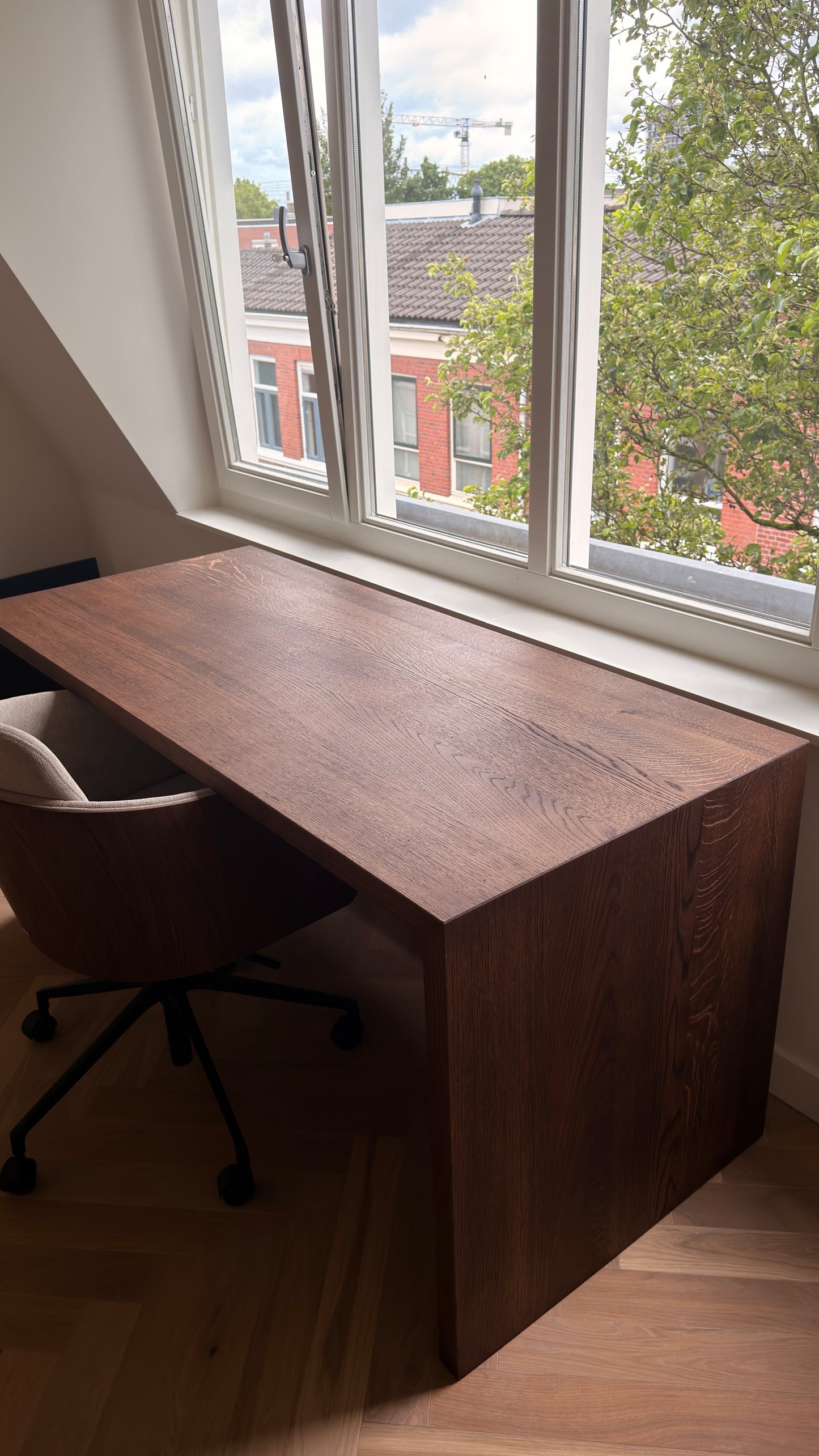 Custom oak waterfall desk