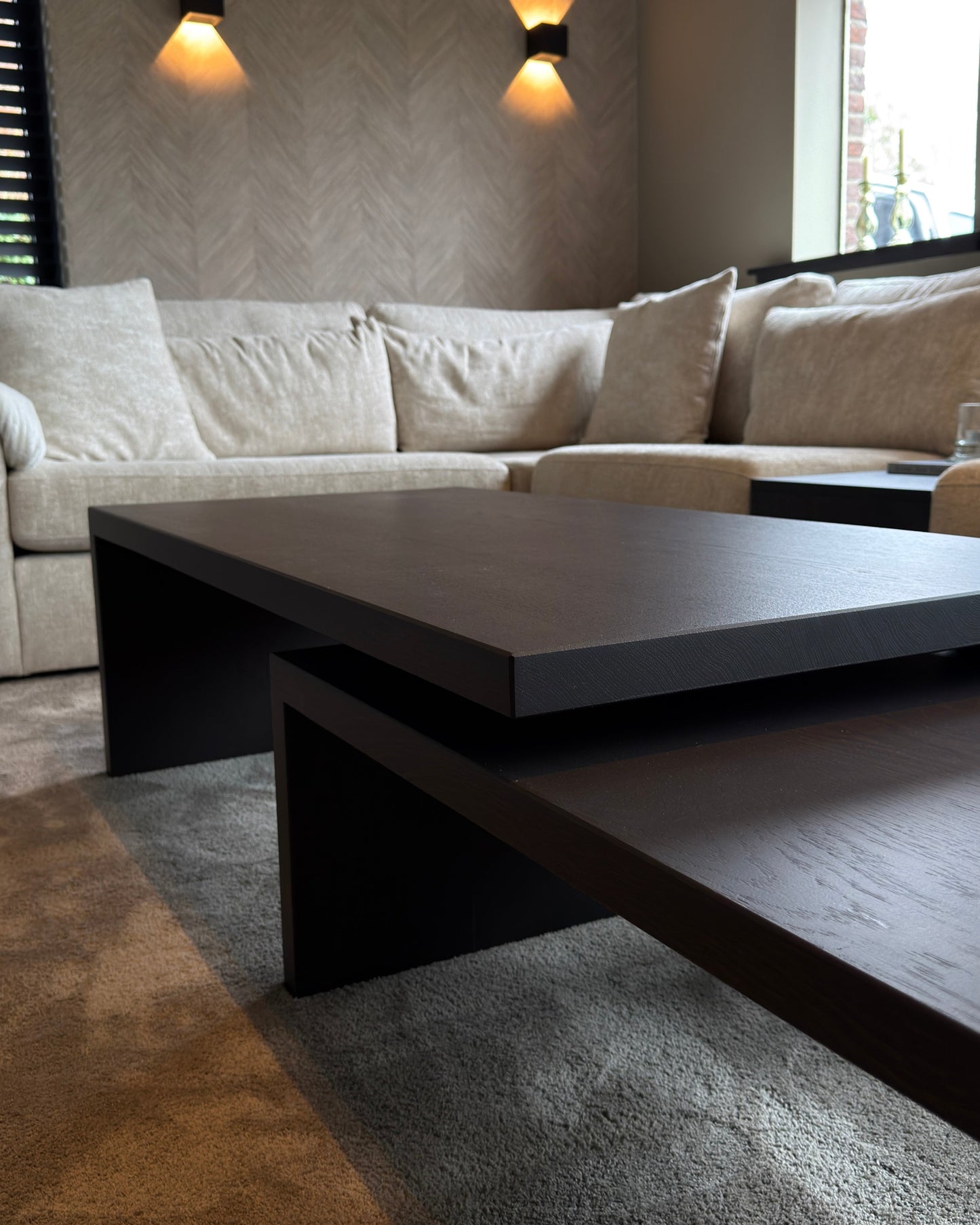 Custom Nesting Coffee Table Duo, Waterfall Edge