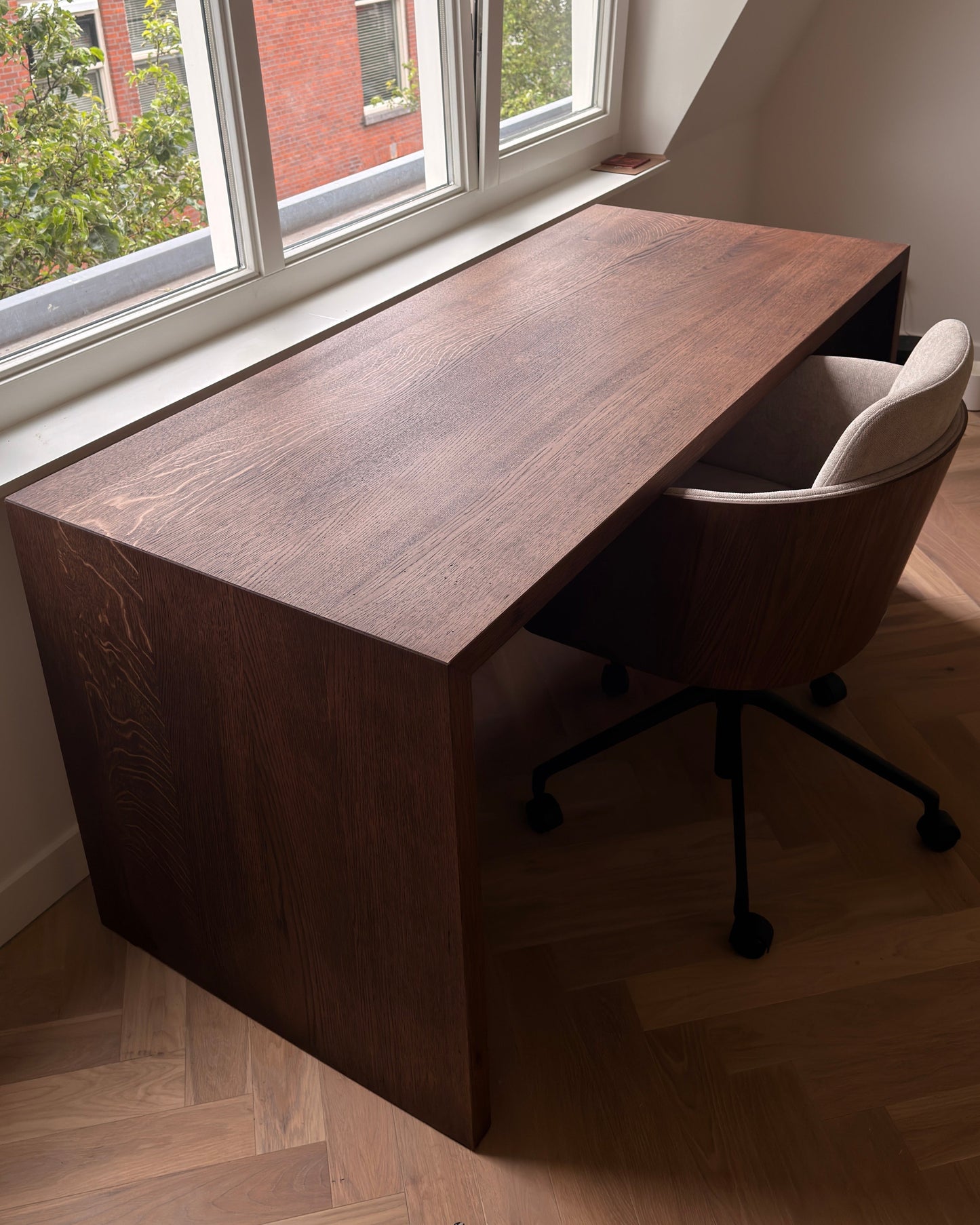 Custom oak waterfall desk
