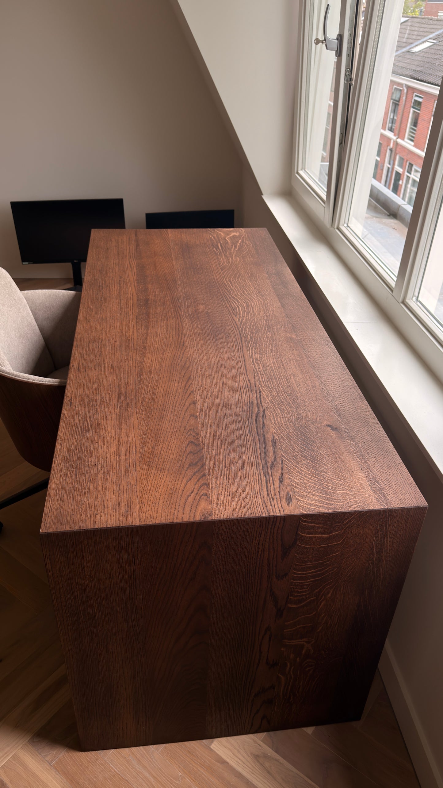 Custom oak waterfall desk